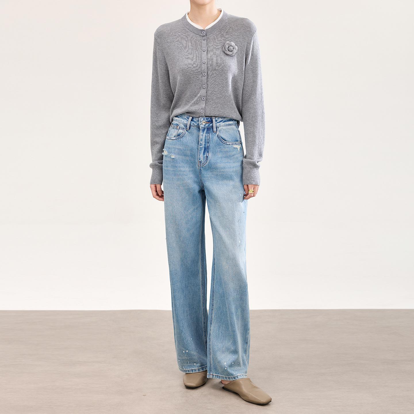 

High-Quality Cotton High-Waist Curved Leg Denim Pants - Women s Slimming Casual Spring Style 30 синий
