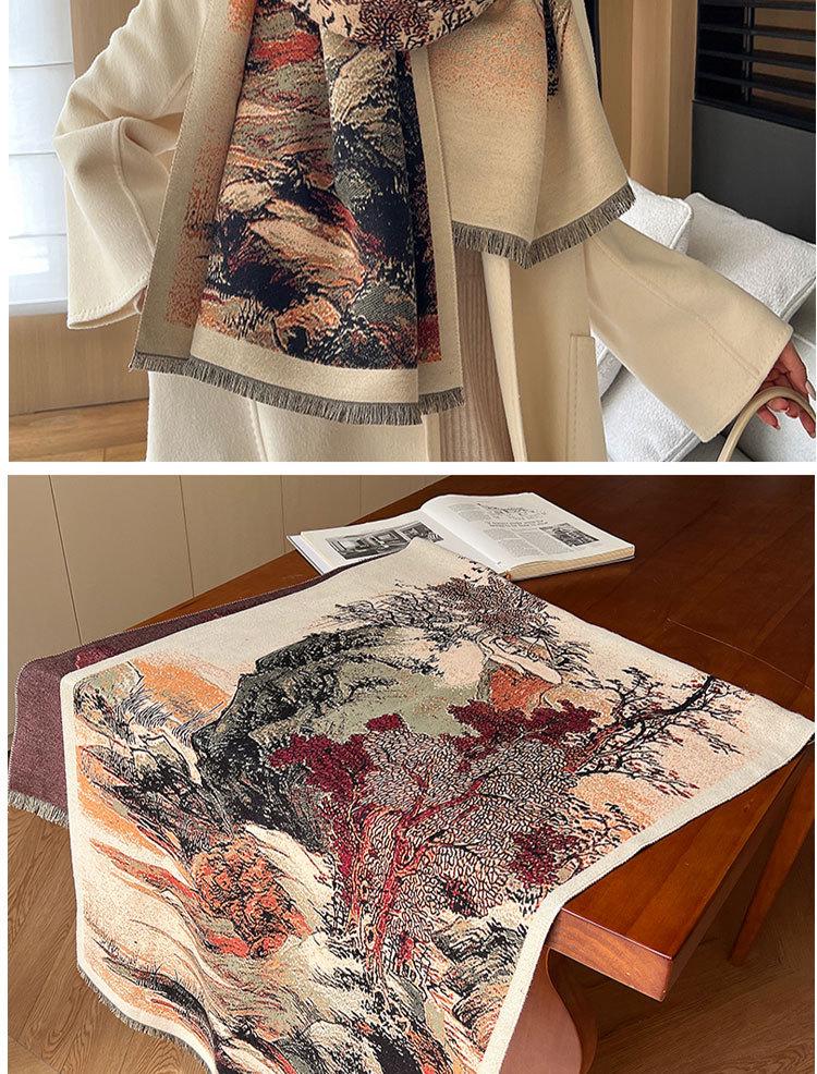 Ethnic Style Landscape Oil Painting Scarf - Autumn/Winter Fashion for Female Students, Warm Imitation Cashmere Shawl