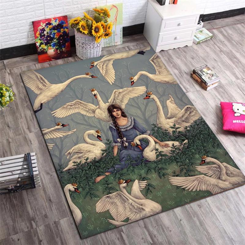 Vintage Swan Princess Art Print Area Rug Non Slip Soft Floor Mat for Bedroom Living Room Nursery Home Decor Gift