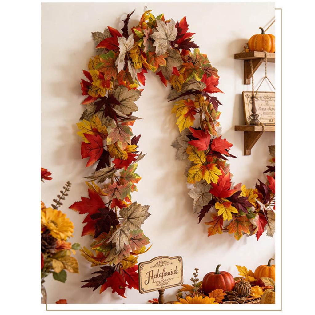 Artificial Maple Leaf Garland 175cm Realistic Decorative Vine for Indoor Outdoor Wall Door Window Table Event Display