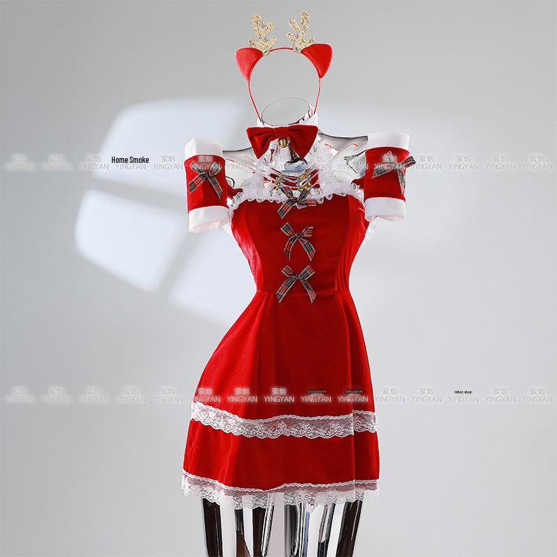 Seductive Red Christmas Lingerie Set - Sheer, Tight-Fit, Teasing Role Play Costume 0936