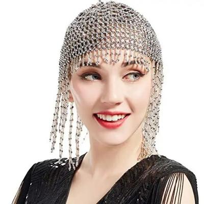 Handgefertigter Perlenhut Glänzende Damen-Haarteile Bling Kopfkette Haarschmuck