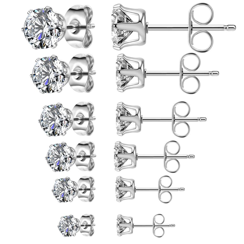 Weiße Zirkonia-Ohrringe 3-8 mm, modische Luxus-Ohrringe für Damen, antiallergische Ohrringe, hochwertige, lichtechte, glänzende Ohrringe