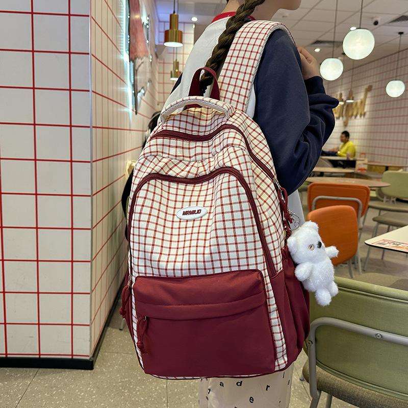 Mori's new retro plaid student schoolbag literary ins style color matching large-capacity junior high school backpack