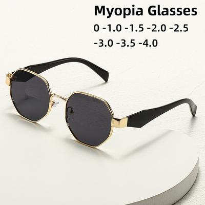 Men's Personalized Multi Sided Square Diamond Frame Myopia Glasses Fashion and Trendy Metal Framed Sunglasses Diopter To -4.0