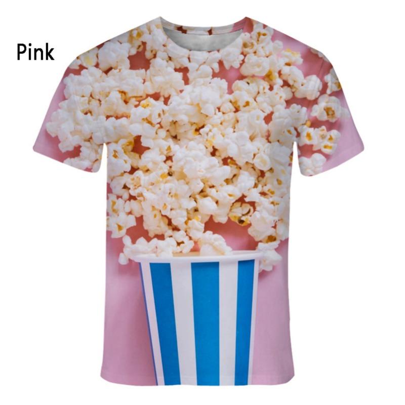 Summer New Men's T-shirt 3D Printed Popcorn Series Comfortable and Trendy Short Sleeve Round Neck Plus Size Top