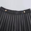 2024 European & American Style A-Line Black PU Pleated Skirt for Women - Perfect for Autumn/Winter