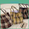 Stylish Ins Vintage Plaid Canvas Shoulder Tote Bag With Soft Fabric And Large Capacity