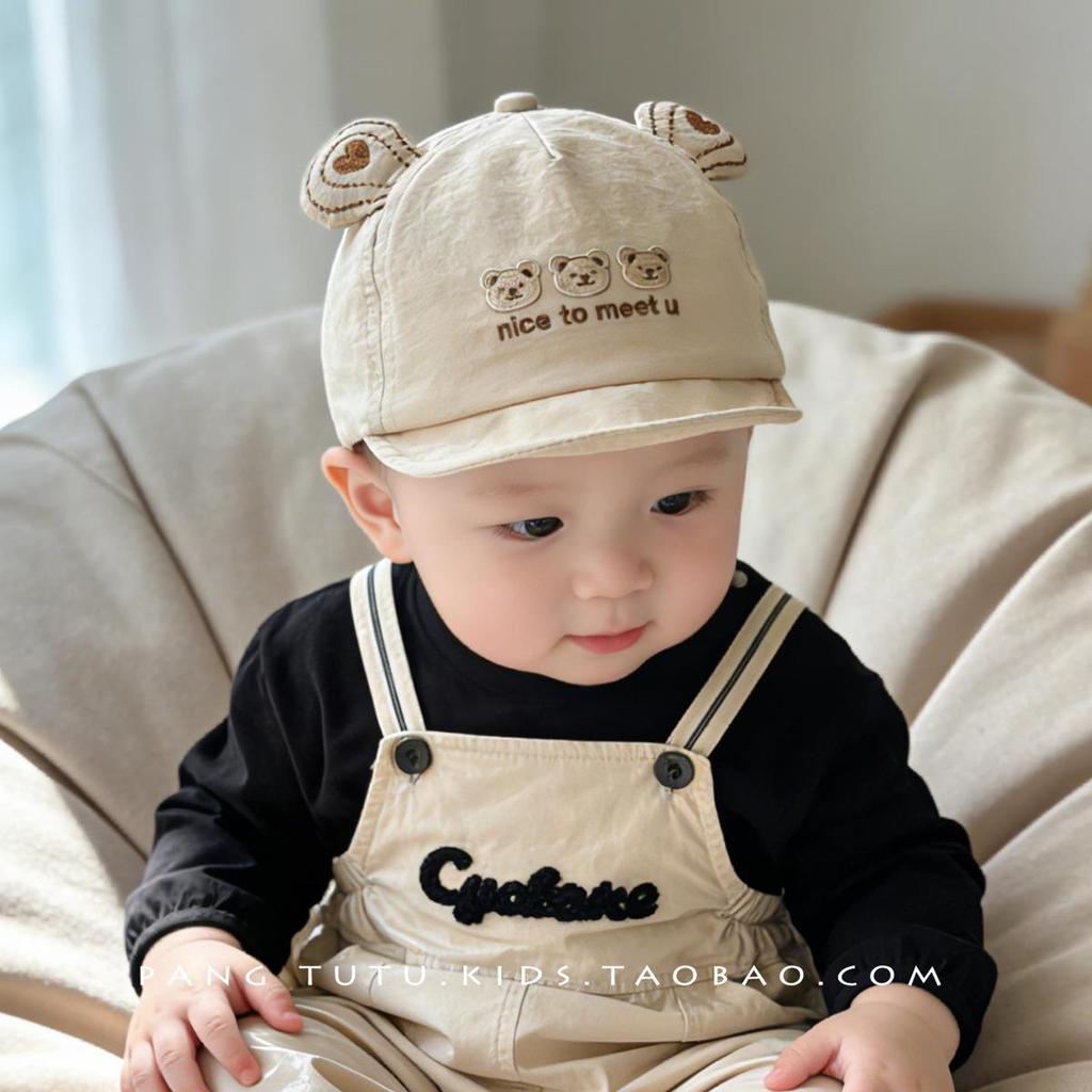 Newborn Cute Bear Embroidered Quick-Dry Duckbill Hat - Soft, Breathable Brim for Spring & Autumn