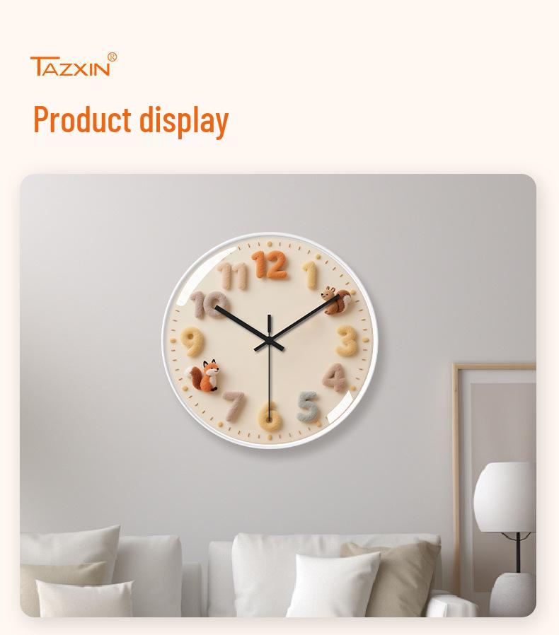 Creative Light Luxury Cartoon Wall Clock for Children's Room - Simple Cream-Style High-End Design