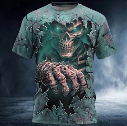 Men's Halloween Horror 3D T-Shirt 3D Printing Pattern Summer O-Neck Short Sleeve Loose Street Casual Clothing