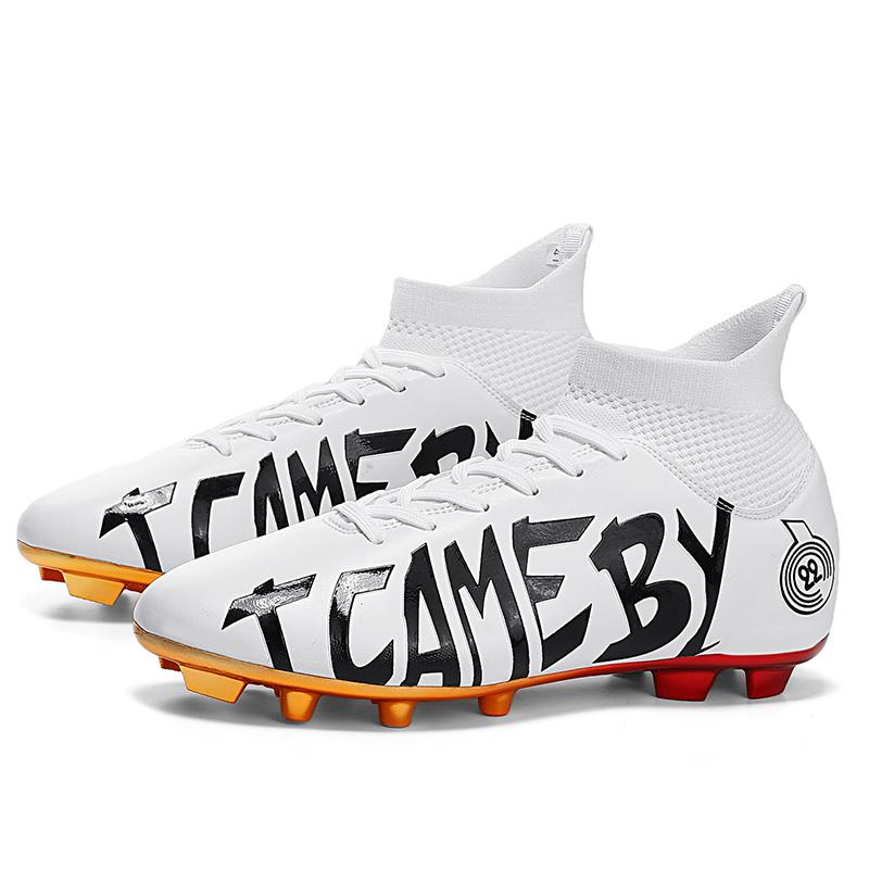 31-48 Men's Large Size Football Shoes Letter Electroplating Process Sole Children High Top Long Nails Indoor Outdoor Anti-slip Football Boots