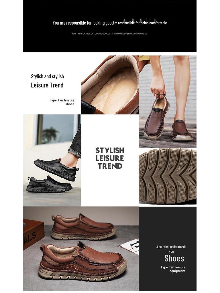 Men's Handmade Leather Loafers: Slip-On Casual Fashion, Plus Size, for Spring & Autumn