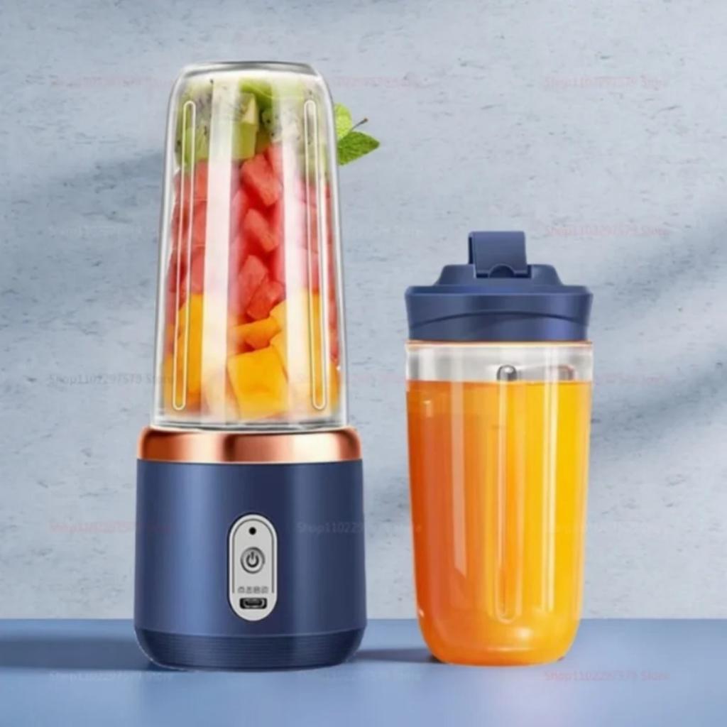 JOYBLISS Multifunksjonell 2 Kopper Bærbar Fruktjuicer Blender 6 Blader Juicemikser Mini Isblender USB-lading Trådløs Juicepresse