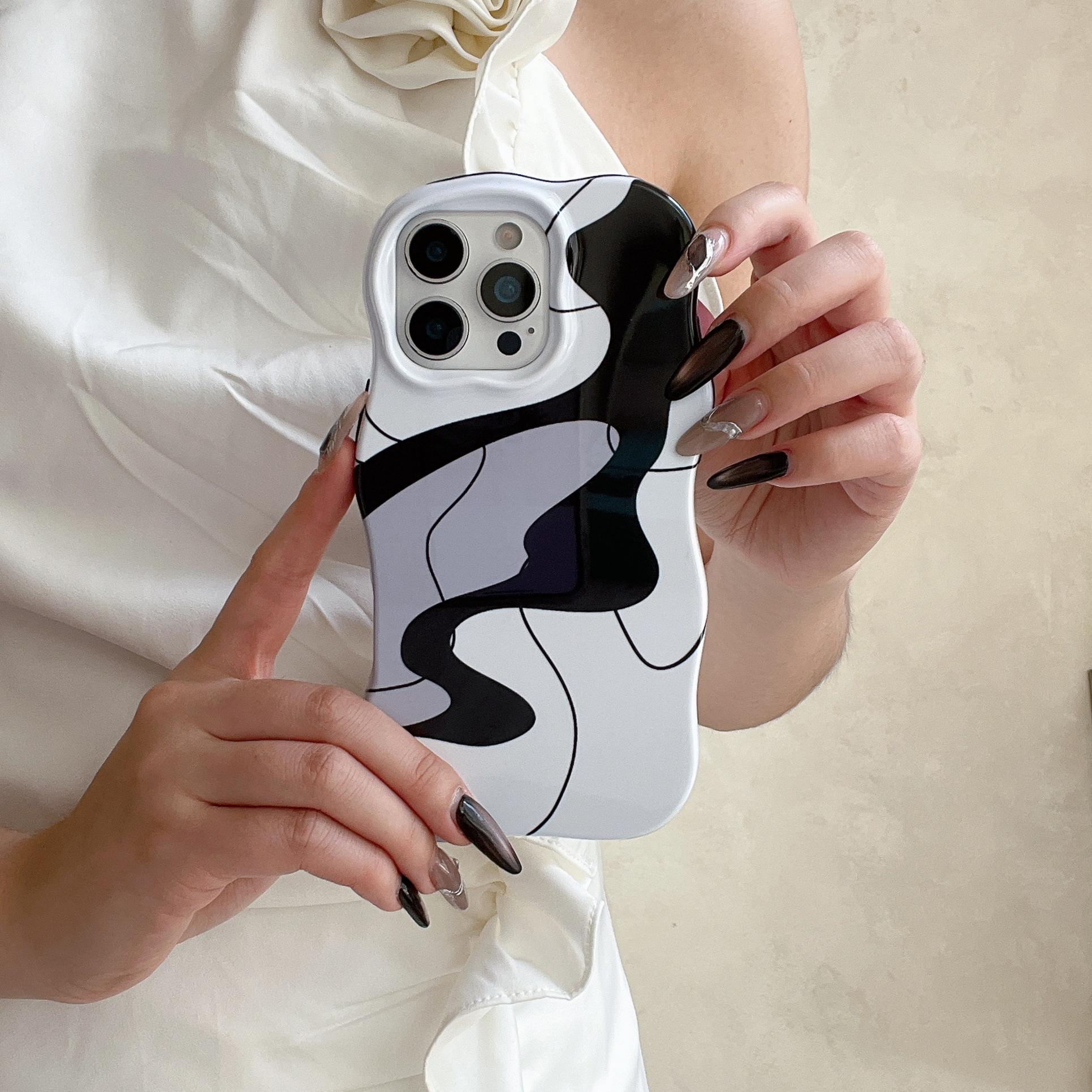 Wave 2IN1 Geometric Pattern Phone Case For For Iphone 16 15 14 13 Pro Max Frosted Bumper Glossy Shockproof Protective Cover iPhone 15