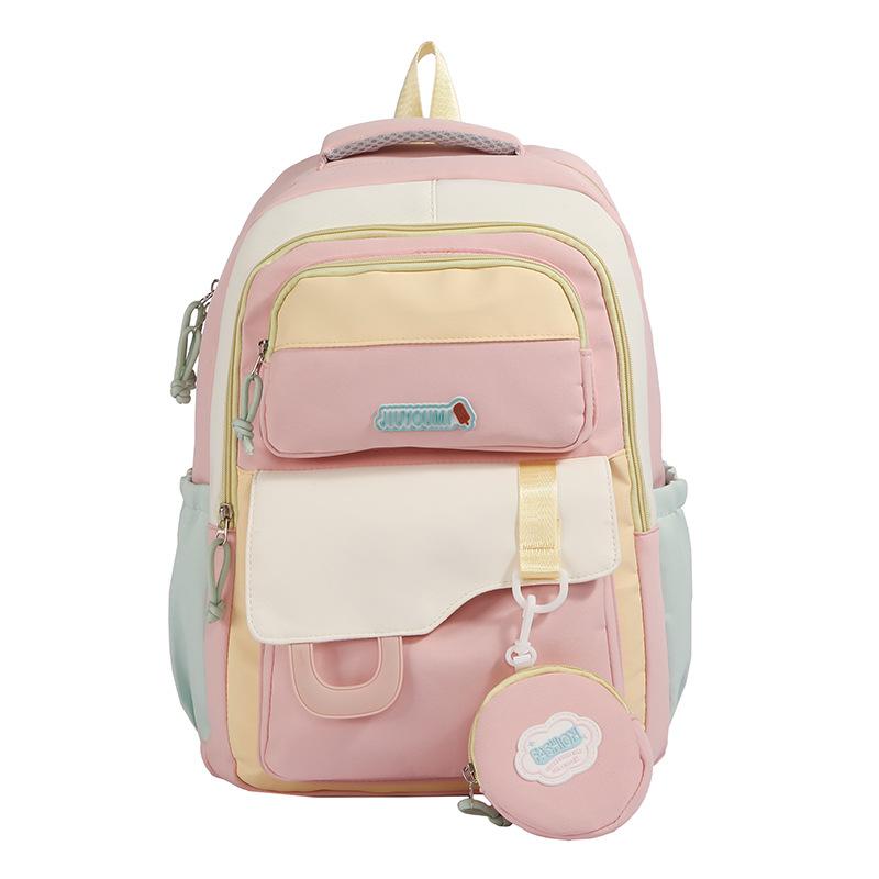 Large Capacity Girls Backpack Color Contrast Student Schoolbag