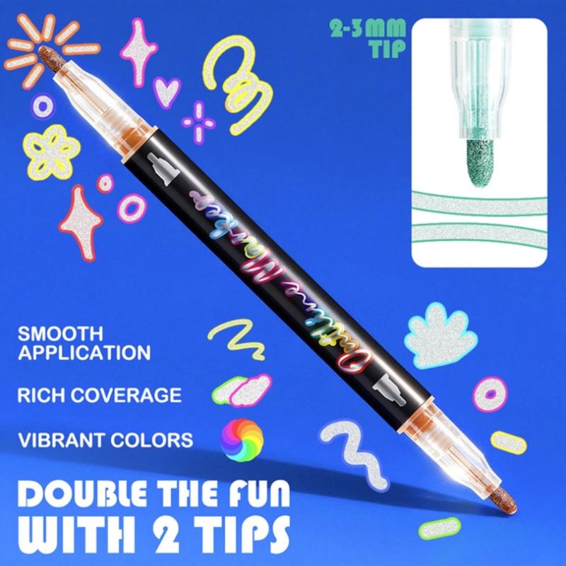 Pack of 12Pcs Assorted Colors Colorful Outline Pens Glitter Pens Set Kids Double Line Outline Pens for Arts and Crafts