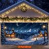 2D Flat Christmas Garage Door Banner, Magical Snowy Village Night Backdrop Cloth for Winter Decor