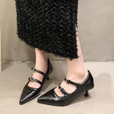 Fashion Women's Pumps 2024 Autumn New Double Breasted Design Mary Jane Shoes Comfortable Mid-heeled Pointed Toe Shoes Zapatos Mujer