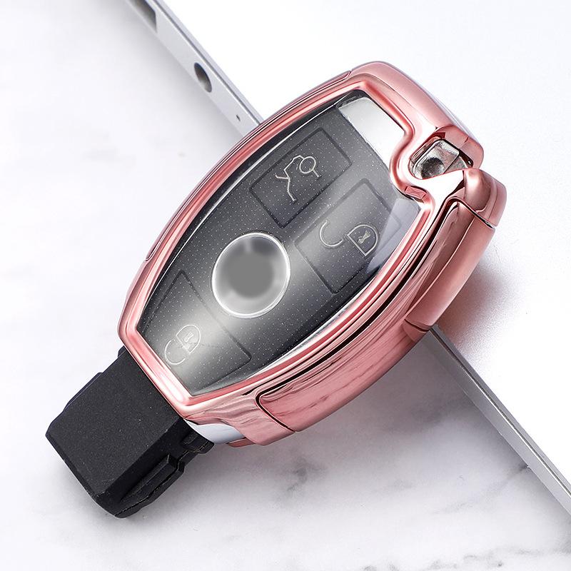 Good Quality TPU+PC Car Key Case Cover Key Holder Chain Ring For Mercedes Benz W203 W210 W211 W124 W202 W204 AMG