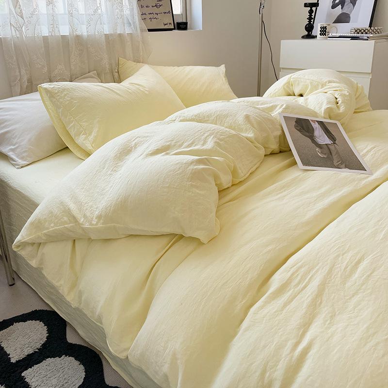 Solid Color Pure Cotton 4-Pcs Set Class A Maternal Infant Grade Naked Sleeping Sheets Quilt Cover Washed Cotton Bedding 3-Pcs Set