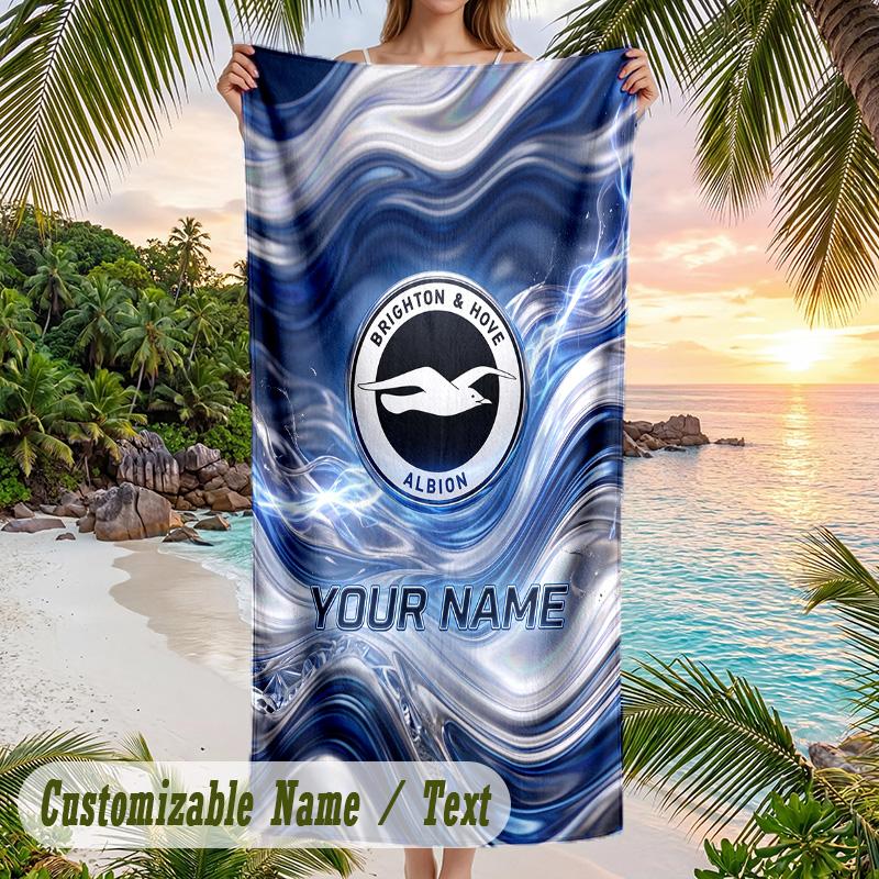 Beach Towel Brighton & Hove Albion Football Print Custom Name Text Soft Towel for Swimming Pool