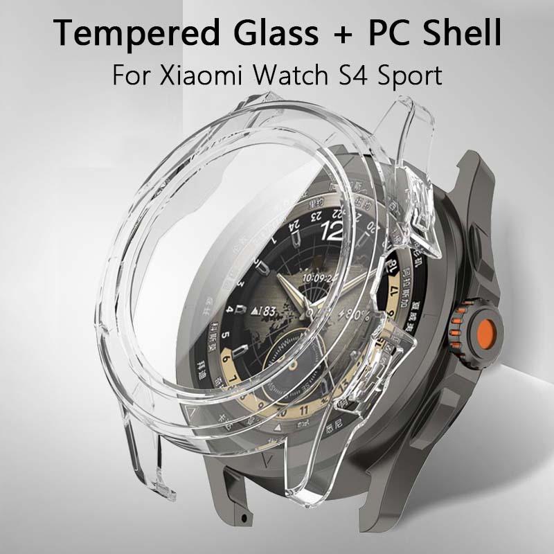 Screen Protector Hard PC Shell For Xiaomi Watch S4 Sport Ultra Light Full Cover Transparent Tempered Glass Film Shockproof Case