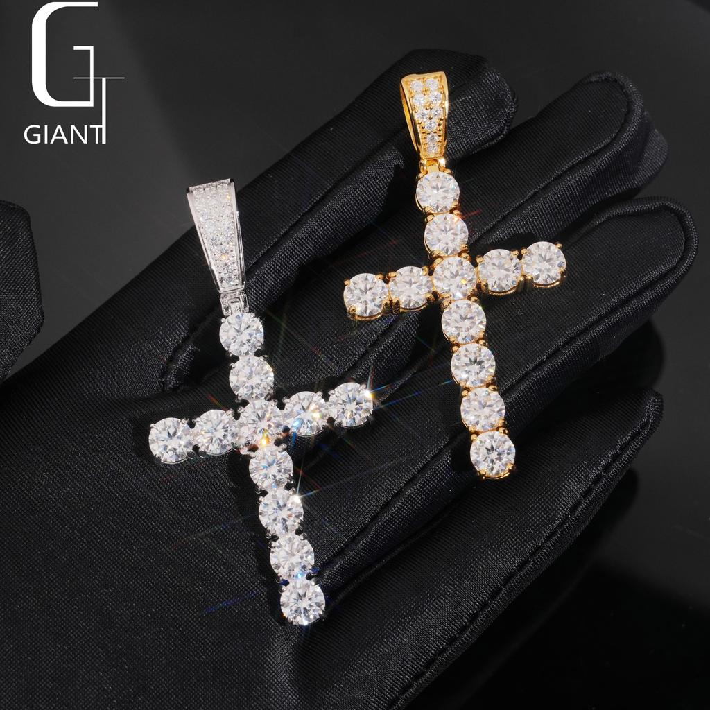 Us Local Stock Warehouse Hip Hop Jewelry Gold Plated S925 Sterling Sterling Silver Charm Moissanite Cross Pendant