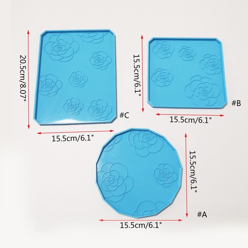Quadratische Runde Tassenmatte Silikonform Kamelienmuster Untersetzerformen Tassenablage Gussformen für Harzmattenherstellung DIY-Basteln