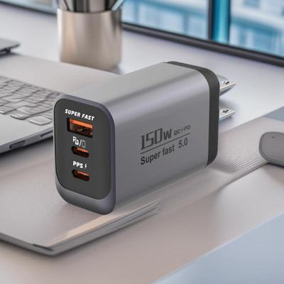 150W Multi-Port Fast Charger with US/EU/UK Plug - Compact Travel Adapter for Smart Devices
