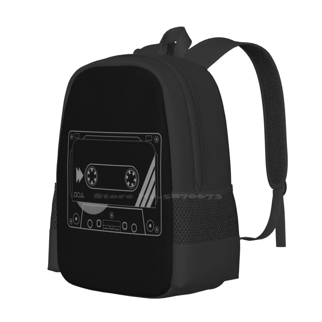 Casette Pattern Design Bagpack School Bags Casette Tape Minimal Black Grey Retro 80s Cute Design Instagram Tumblr