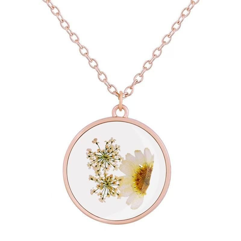 Handmade Epoxy Jewelry, Transparent Photo Box Dried Flower Pendant, Natural Real Dried Flower Round Resin Dried Flower Necklace Dried Flower