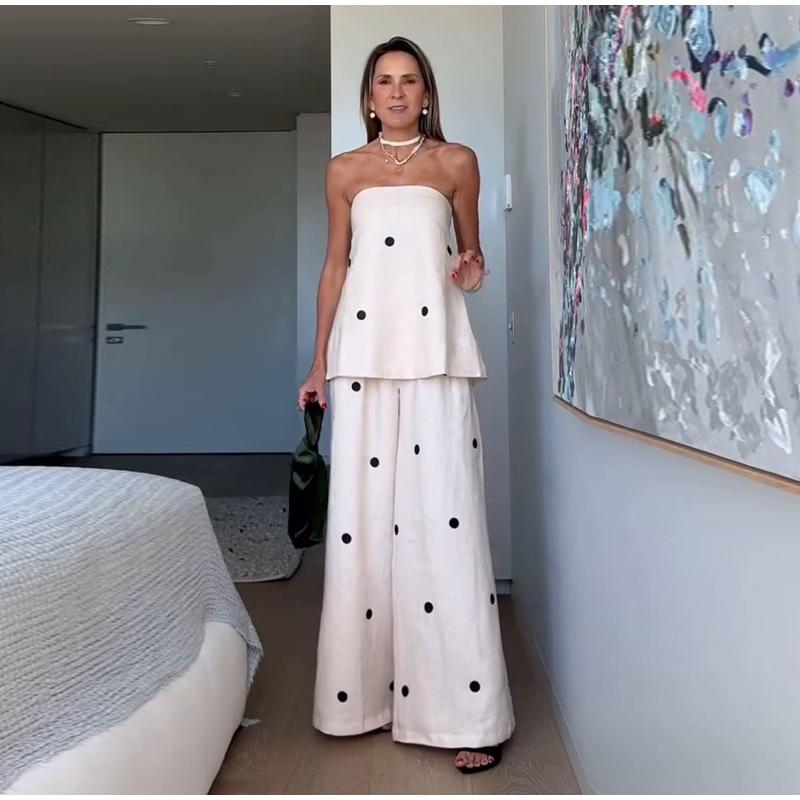 Lockere Hosen mit weitem Bein für Damen, sexy, trägerloses Oberteil, bequeme, lockere Hosen, Pendlermode, Frühling und Sommer 2025