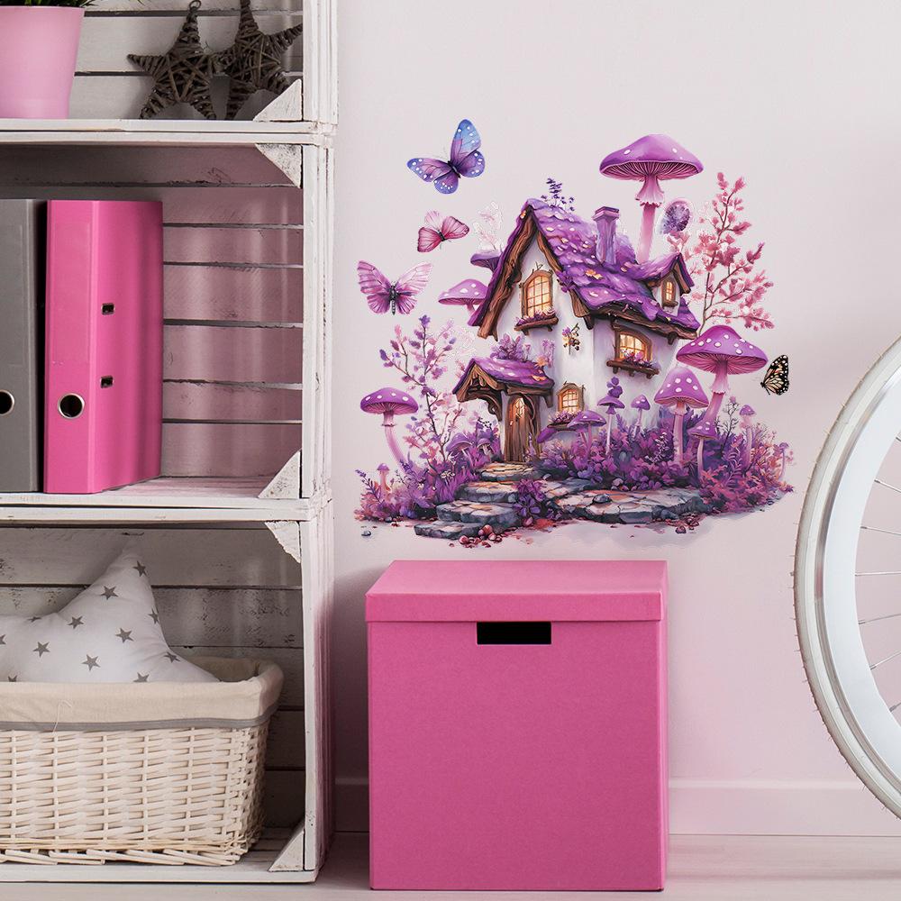 Self Adhesive Dreamy Mushroom Butterfly House Wall Stickers Peel and Stick Removable Waterproof