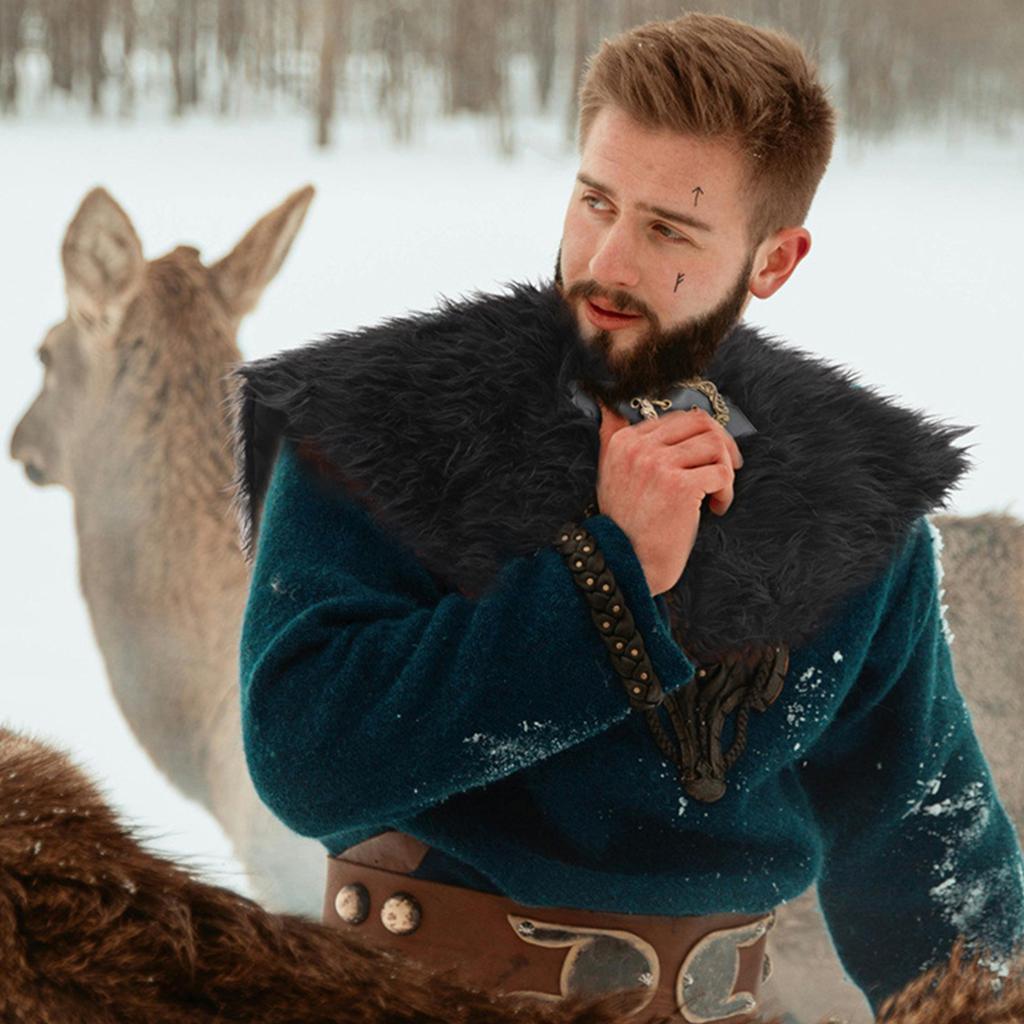 Vikinges Faux Furs Shawl Barbarians Collar,Medieval Knight Mantle Shoulder Wrap Warriour Cape Shawl Renaissances Costume