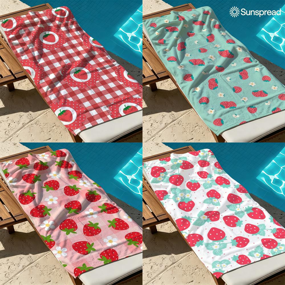 Aardbeien Gingham Bloemen Sneldrogende Badhanddoek Microvezel strandlaken lichtgewicht zwemmen kamperen yoga strand uit
