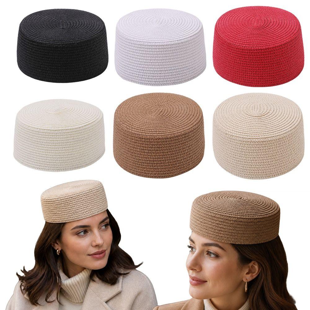 Solid Brimless Cap Round Shape Painter Hat New Straw Pillbox Hat Formal Occasions