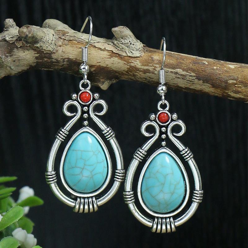 53 Styles Bohemian Vintage Tibetan Silver Geometric Drop Earrings For Women Ethnic Blue Stone Tassel Dangle Earrings Jewelry