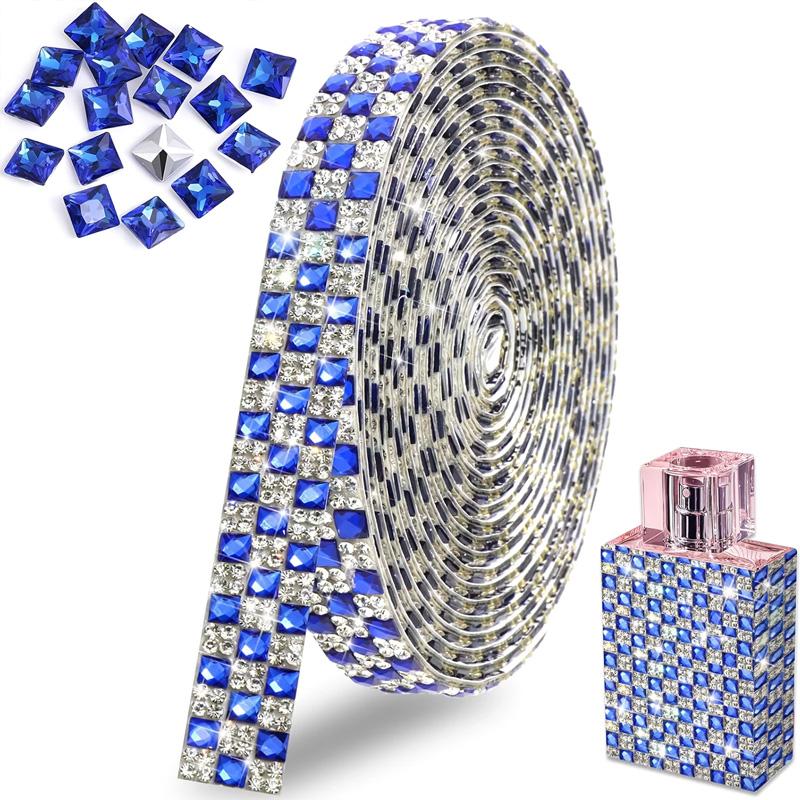 2 Rolls Clothing Accessories for Hats Bags Jackets Rhinestone Tape Iron-On Glass Self-Adhesive Chain Ribbon Multi-Color
