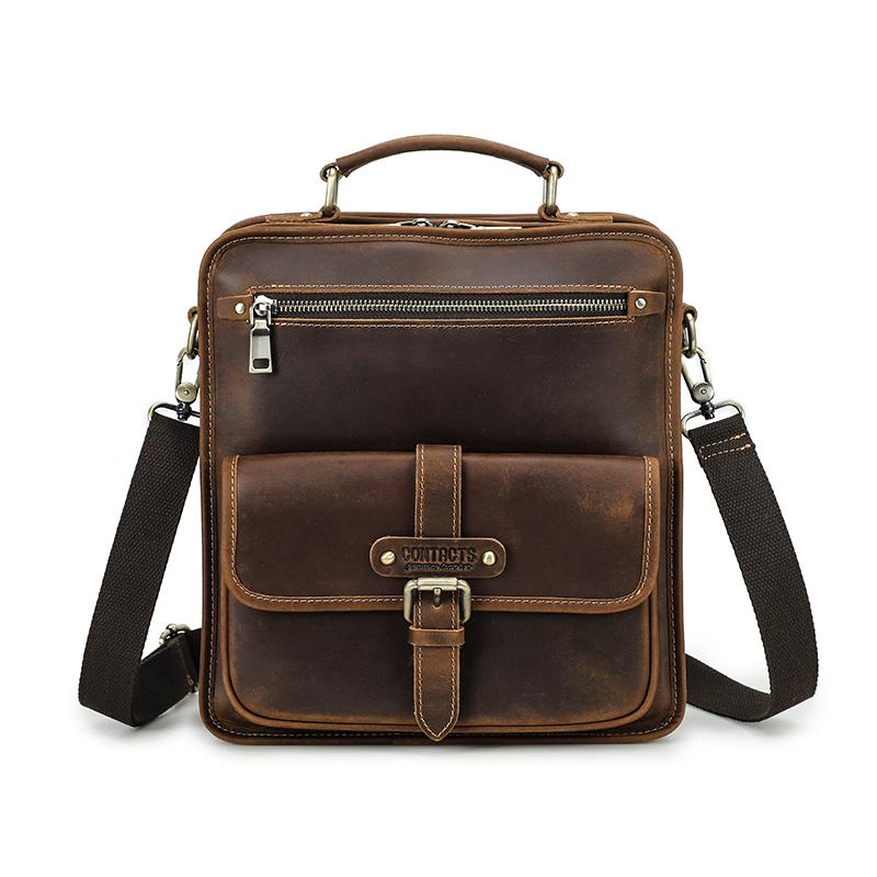 CONTACT'S Genuine Leather Sling Shoulder Bags for Men High Quality Messenger Business Bags Durable Men Crossbody Bags for 8.3 Inch Pad