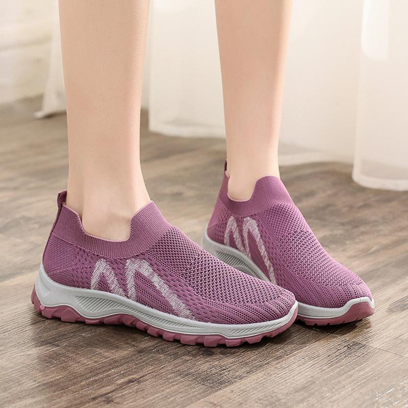 Women's shoes spring and autumn fly-woven mesh breathable soft-soled women's shoes one-pedal women's casual shoes