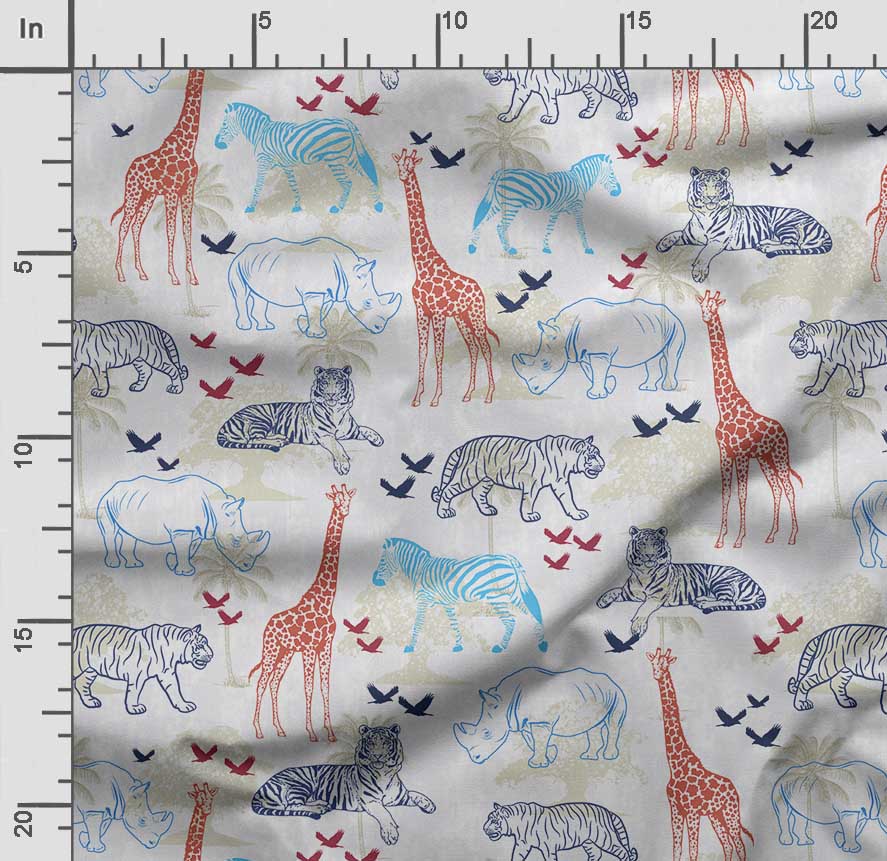 Soimoi Animals Print, Bavlna Cambric, Prošívací tkanina prodávaná The Yard 42 palců široká, bavlněná tkanina střední gramáže, Šicí potřeby,