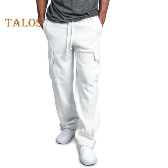 Herr Vår Höst Byxor med Flera Fickor Dragsko Elastisk Midja Vida Ben Plus Size Mjukisbyxor Stretchiga Byxor Enfärgade Lösa Street Style Sport