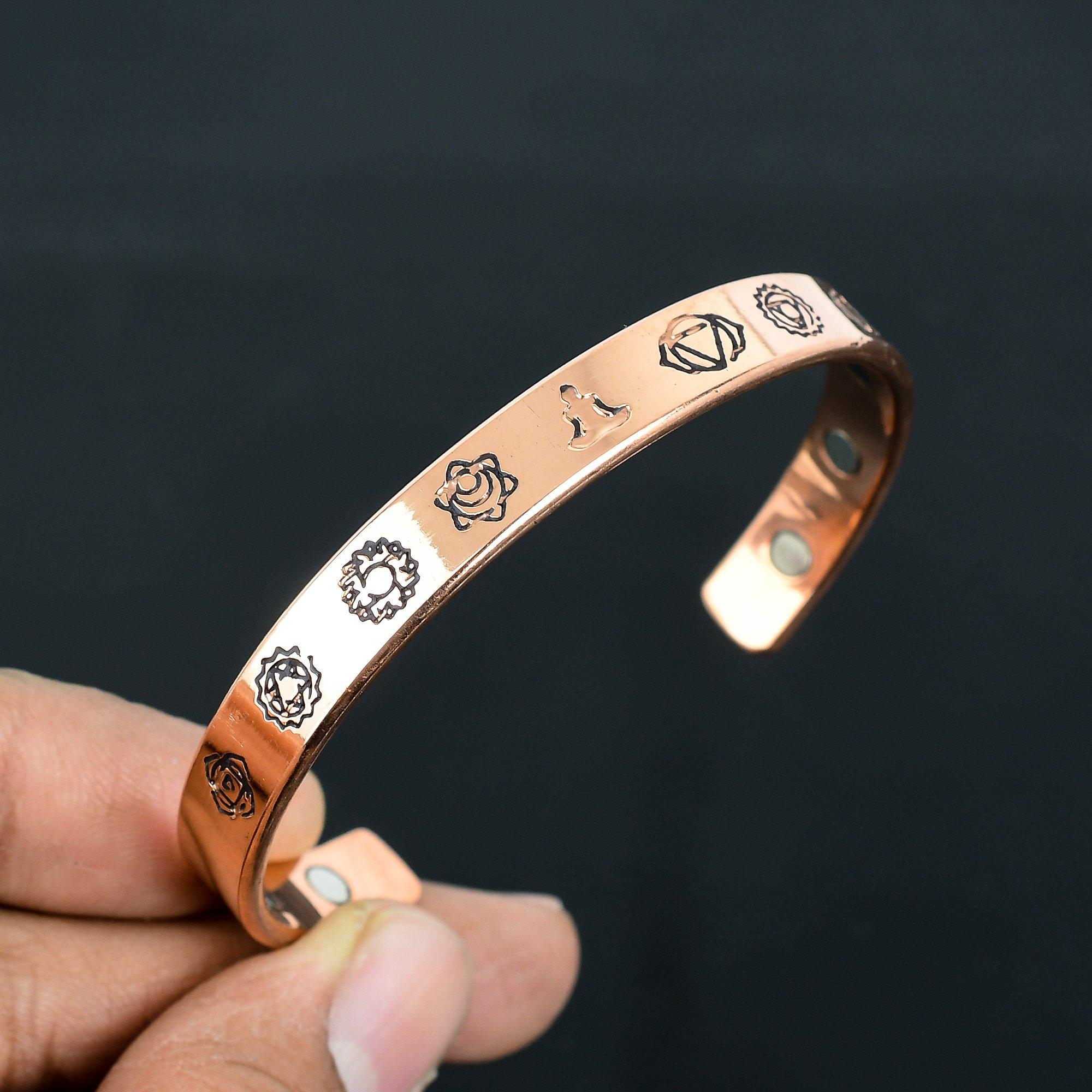 

Чакра регулируемый духовный медный браслет / браслет с гравировкой из семи чакр из чистой меди коричневый