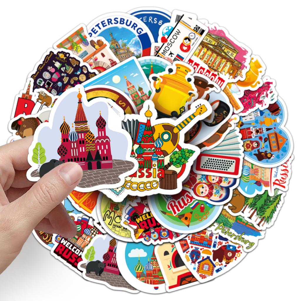 50 Russian Personality Cartoon Outdoor Travel Landscape Decoration Motorcycle Suitcase Notebook Stickers