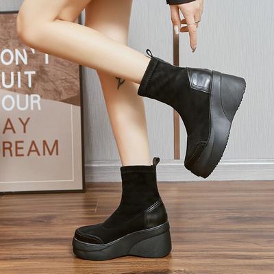 Πλατφόρμα αύξησης φθινοπώρου Κοντές μπότες Κλασικές μαύρες σφήνες Παπούτσια Γυναικεία μόδα Casual Άνετα γυναικεία αθλητικά παπούτσια Botas