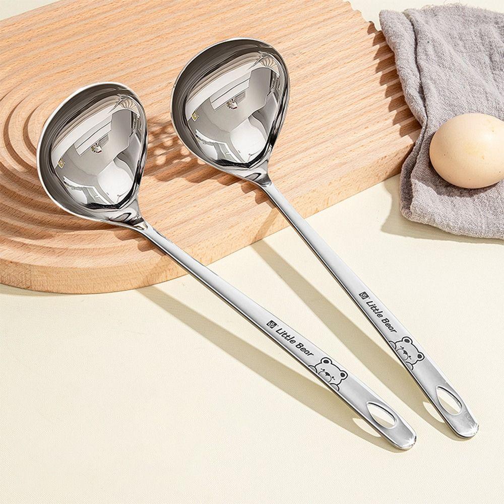 316 Edelstahl Löffel mit langem Stiel Suppenlöffel Hitzebeständig Große Kapazität Schlitzlöffel Silber Leicht zu reinigen