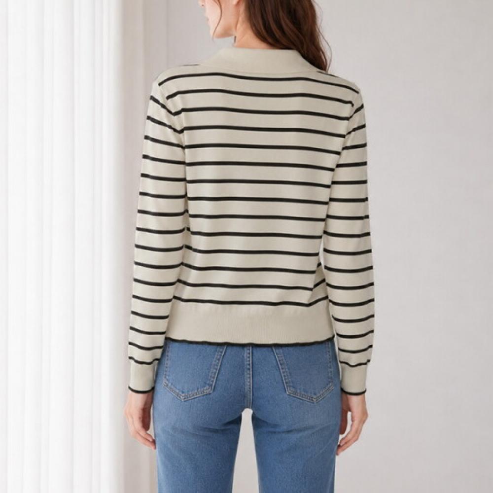 Olivier S cloSet Daily Open Collar Stripe Long Sleeve Knit O2608kn620c