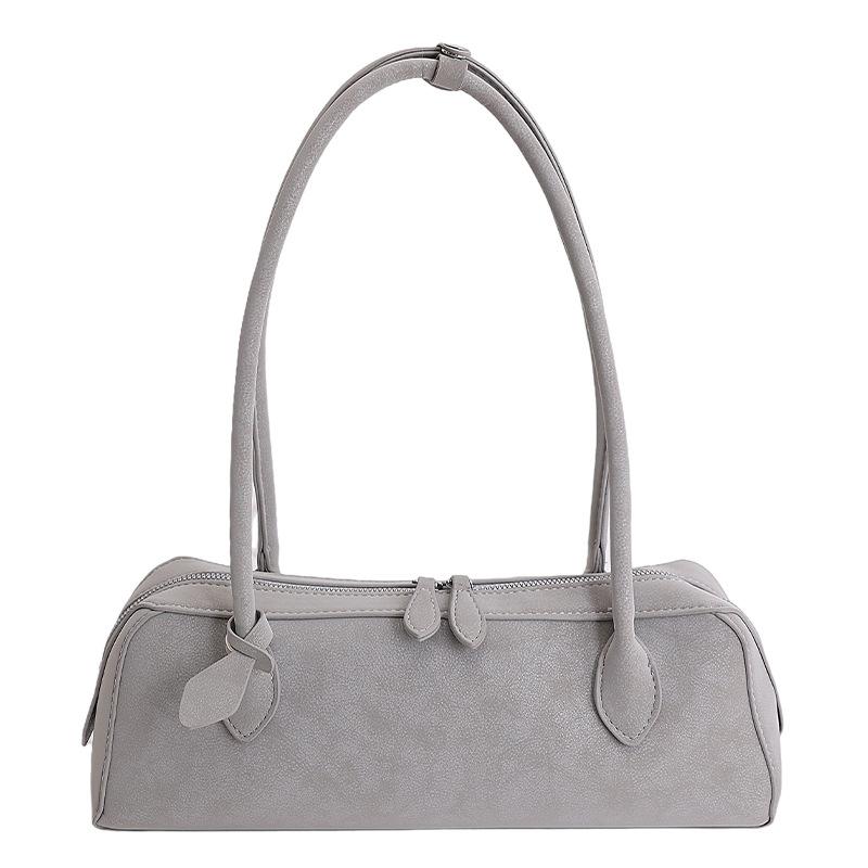 VIA ROMA Trendy Textuur Baguette-stijl Schoudertas met High-end Stijl en Afneembare Schouderband grijze kleur