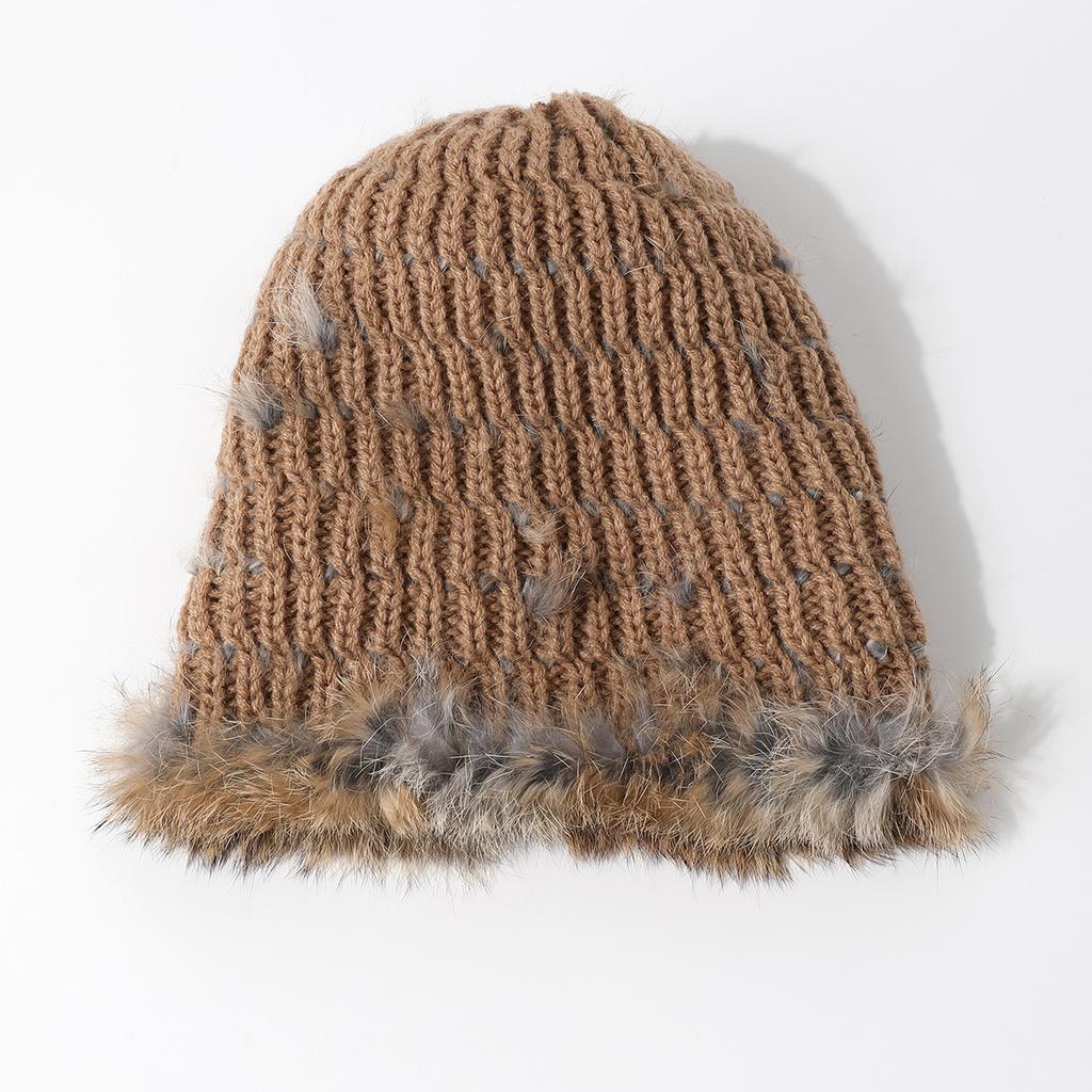 Rabbit Hair Hand-Woven Fur Hat Hat Women'S Versatile Fur Headgear Knitted Hat